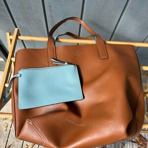Kate Spade Tote Set Brown and Light Blue Pre-Owned Large Purse